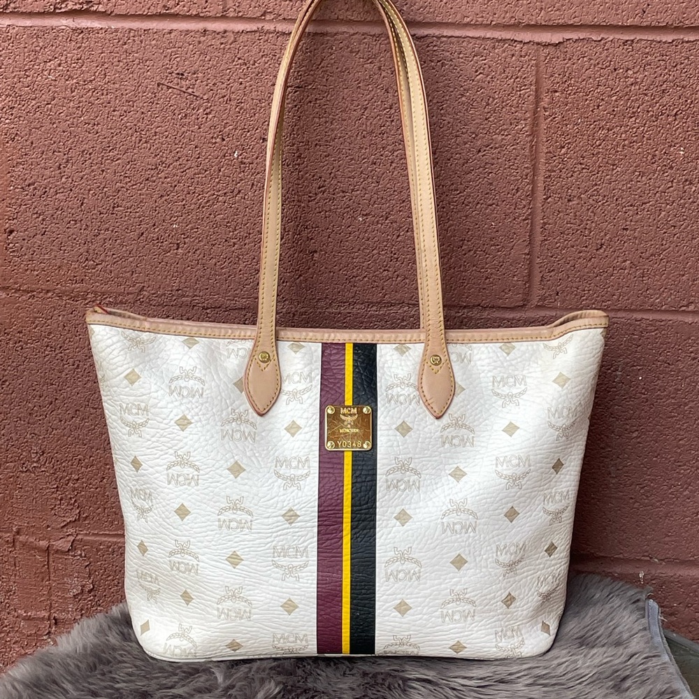 MCM Visetos Striped Shopper Tote Bag
